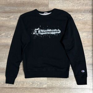 Champion Black Crewneck Sweatshirt with Gray Splash Logo